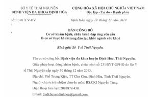 Bản công bố cơ sở khám chữa bệnh đáp ứng là cơ sở thực hành trong đào tạo khối ngành sức khỏe của Bệnh viện đa khoa Định Hóa