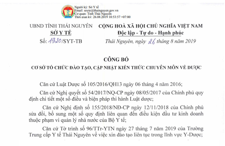 cong-bo-co-so-to-chuc-dao-tao-cap-nhat-kien-thuc-chuyen-mon-ve-duoc-cua-truong-trung-cap-y-te-thai-nguyen